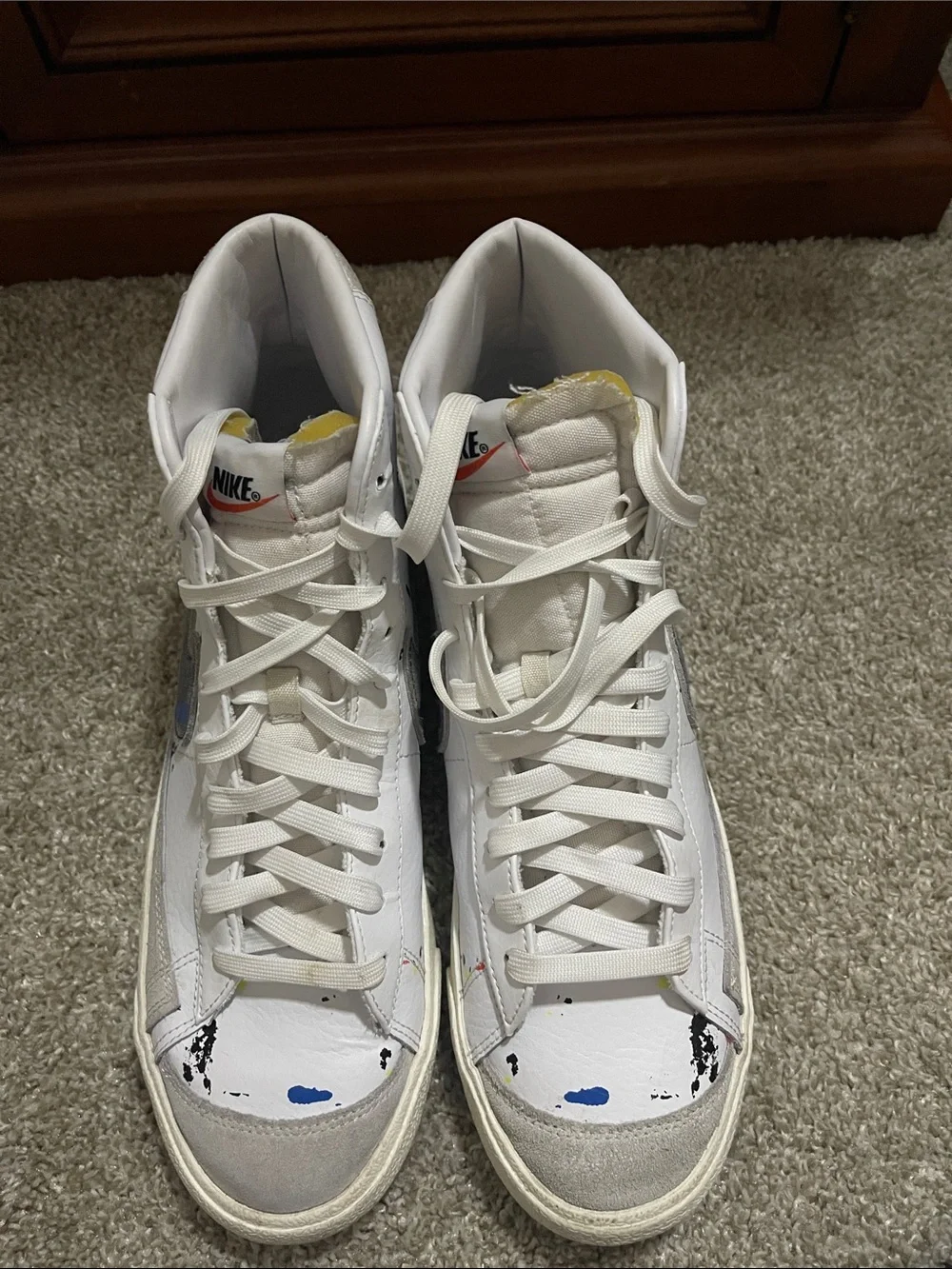 Nike Men’s White High-Top Sneakers with Paint-Splatter Detail